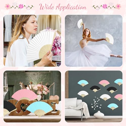 White Paper Hand Fans Pack of 50 - Folding Bamboo Wedding & Party Fans