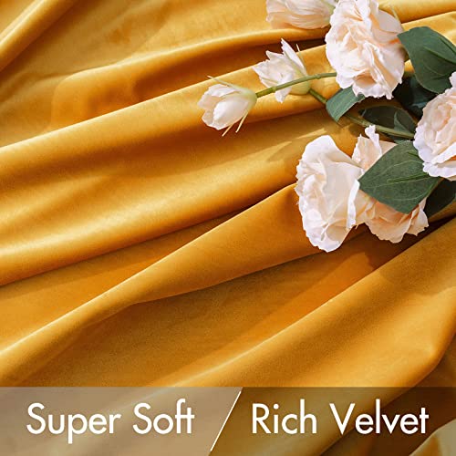 MIULEE Mustard Yellow Velvet Blackout Curtains 52x84 Inches, Set of 2, Back Tab & Rod Pocket