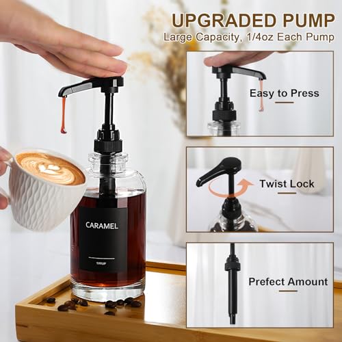 ALPIRIRAL Black Coffee Syrup Dispenser Set for Coffee Bar, 16.9 fl oz Glass with Large Pump, Set of 3