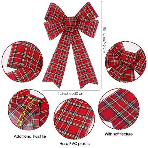 Aneco 2 Pack Red Christmas Bows and Wreaths - Plastic Bows for Christmas Tree, Garland and Outdoor Decoration (Black with Red, 12 x 18 inches)