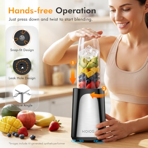 Black KOIOS 1000W Smoothie Blender 15-in-1 Set with Twist-Press Design