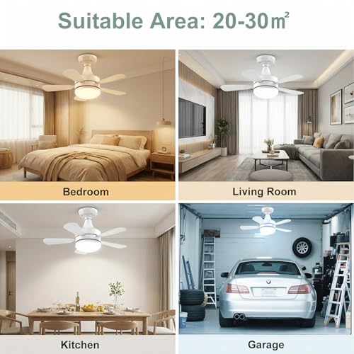 White 17.7-Inch E26 Socket Fan Light with Remote, Reversible Motor, Dimmable 3000-6500K