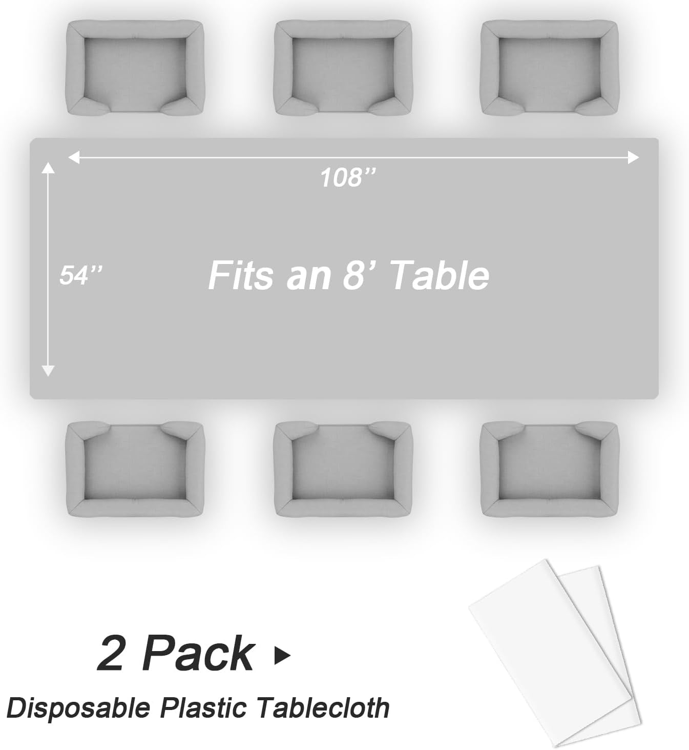 QIKSION Disposable White Plastic Tablecloths - 54 x 108 Inch for Parties, Picnics & Birthdays