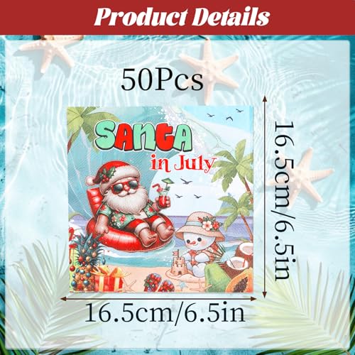 Gameza Summer Santa July Christmas Napkins 50Pcs Beach Party Disposable Paper Tableware