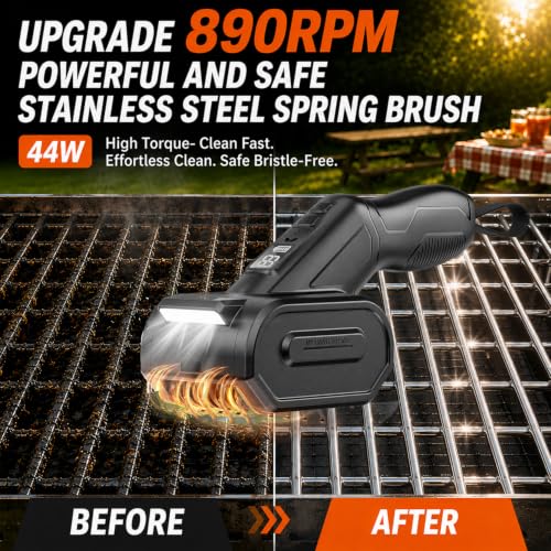 OMDEX Bristle-Free Electric Grill Brush with 2 Heads, 3-Speed Cordless Cleaner for Iron, Gas & Charcoal Grills
