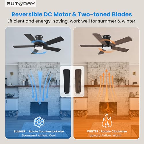 42 Inch Low Profile Ceiling Fan with Lights and Dual Remotes - Black & Dark Brown