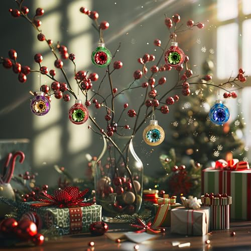 9 Pcs Christmas Glass Reflector Ball Ornaments - 1.6 Inch Hanging Holiday Decor
