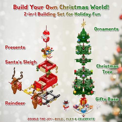 Christmas Tree Building Block Set Advent Calendar 2026 for Kids - Includes Santa, Reindeer & Sleigh