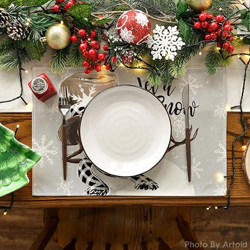 Artoid Mode Winter Snowman & Snowflake Placemats Set of 8, 12x18 Inch Christmas Table Decor