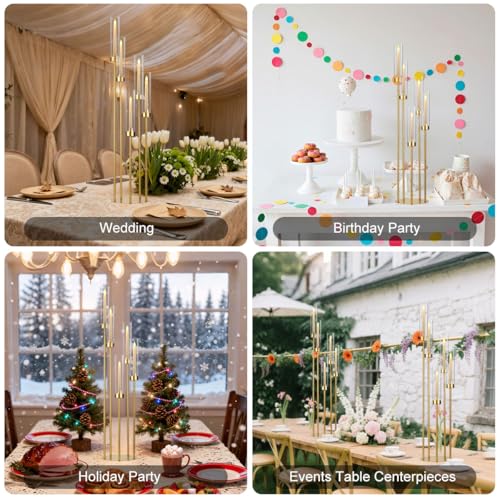 4-Pack 39-Inch Tall Gold Candelabra Centerpieces with 5 Arms & Acrylic Shades