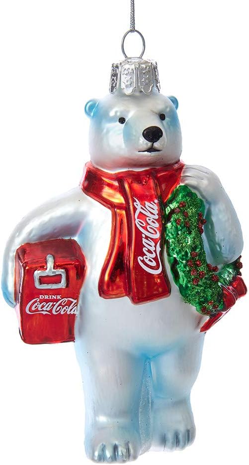 Coca-Cola Bear Ornament with Wreath & Cooler - 4.5" Glass Holiday Decor