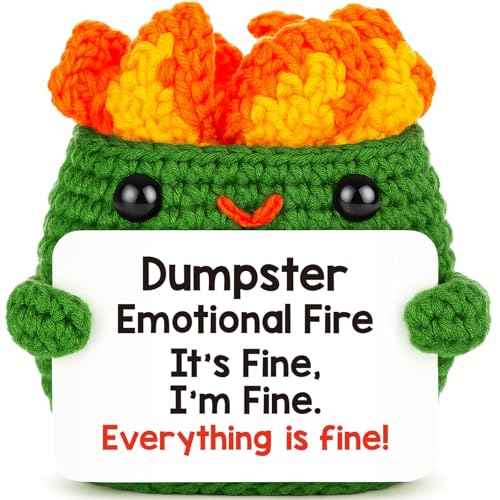 Dumpster Emotional Fire Support Positive Crochet Gifts Birthday Gift for Women Men Coworkers Colleague Stress Relief Knitted Therapy Gift Crochet Animal Cute Stuff Christmas Ornament Office Desk Decor