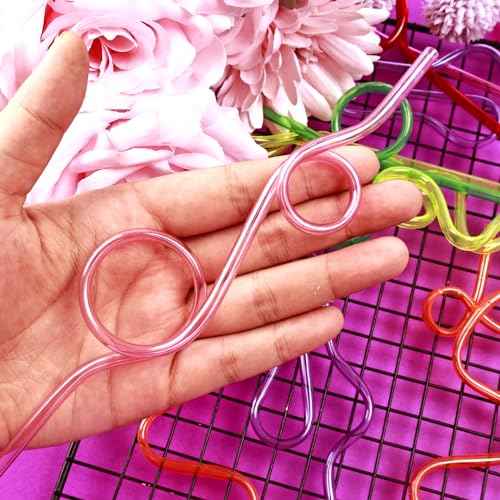24 Pcs Crazy Straws, Reusable Plastic Loop Curly Fun Straws for Classroom Activities, Valentine¡¯s Day Gift, Christmas Birthday Party Supplies Decoration