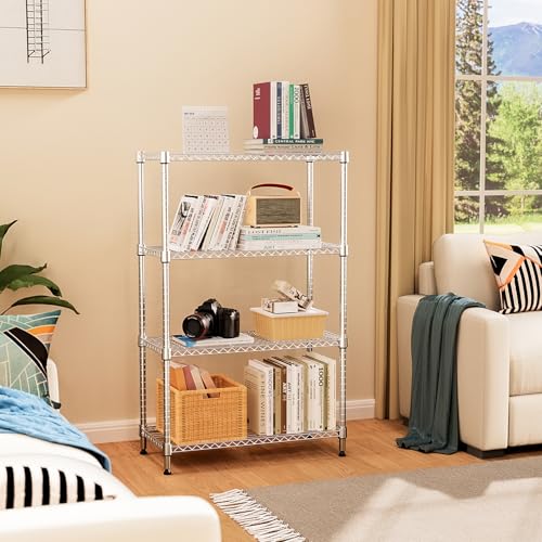 M MZG 4-Tier Heavy Duty Wire Shelving Storage Rack Chrome - Adjustable Garage & Kitchen Organizer