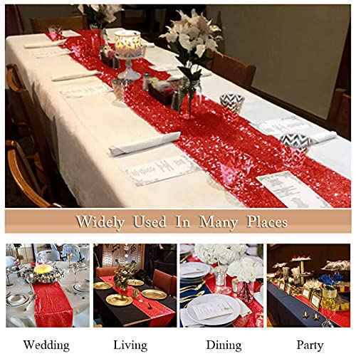 ShinyBeauty Red Sequin Table Runner 14X108-Inch Red Table Runners for Party Glitter Table Cloth for Weddings Event Christmas Table Decor