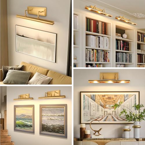 BELS Bronze 24 Inch Hardwired Picture Light for Wall Art with 270° Rotatable Arms, E12 Base, 3-Light Artwork Illumination (Excludes Bulbs)