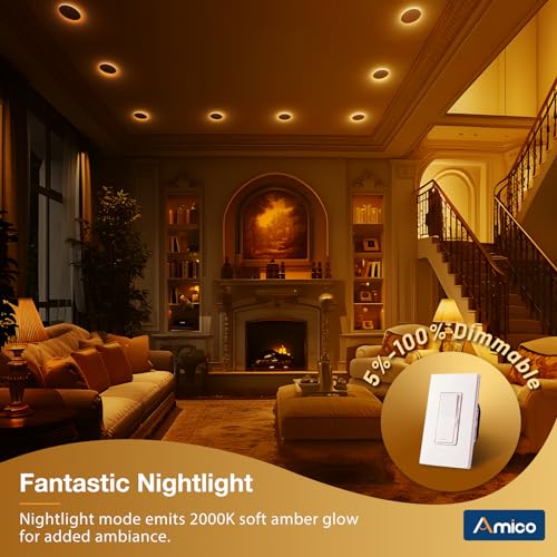 12 Pack 4 Inch LED Recessed Lights with Night Light - 5 CCT, 700LM, White