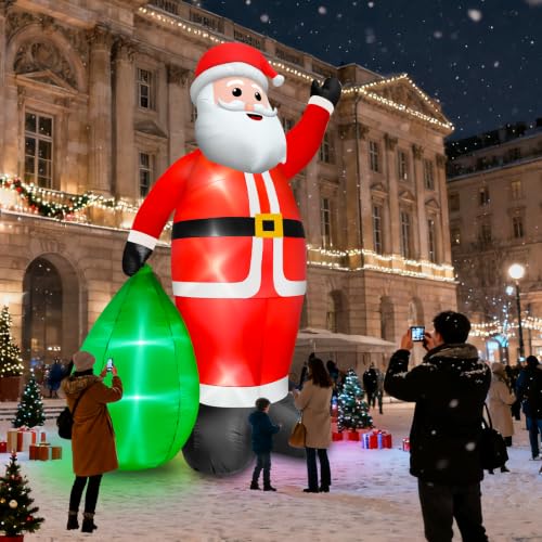 15FT Inflatable Santa Claus with Gift Bag & LED Lights, Outdoor Christmas Decor
