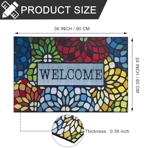 CHICHIC 24x36 Inch Colorful Welcome Door Mat - Heavy Duty Non-Slip Outdoor Rug for Entryway