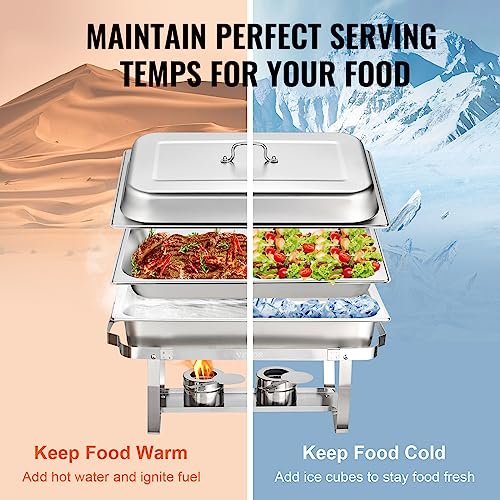 VEVOR 8 Qt Stainless Steel Chafing Dish Buffet Set 2 Pack with Pans & Lid