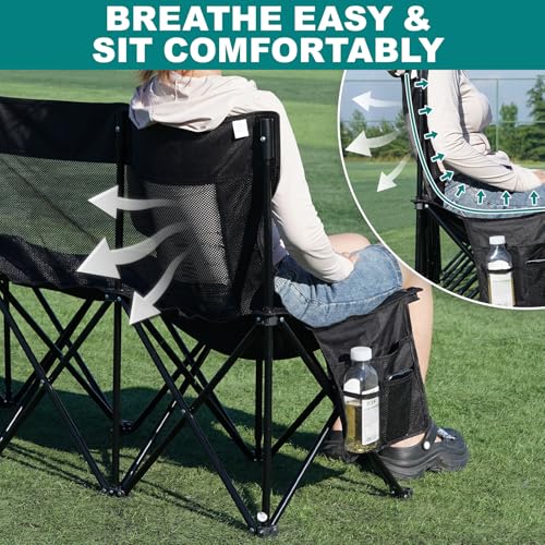 Portable Folding Soccer Bench - 6 Seats with Backrest, Black