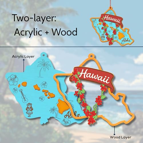 Hawaii Christmas Ornament - Tropical Island Decor, Wooden & Acrylic Holiday Gift