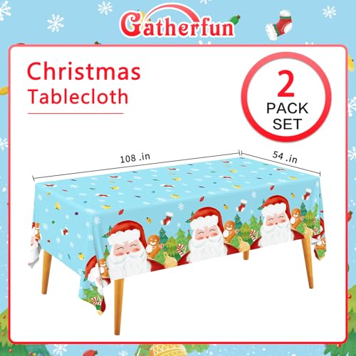 Gatherfun 2-Pack Christmas Santa Disposable Tablecloths 54x108" for Merry Christmas Party Decorations