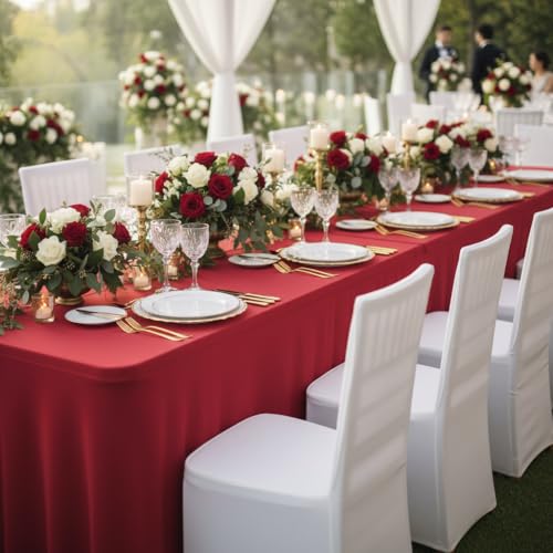 Red Spandex Tablecloth with Skirt for 6FT Tables – Wrinkle-Free,
