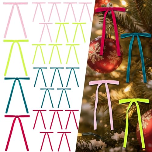 Shaxcoq Multi-Color Velvet Christmas Tree Bows 24-Pack, 5x7 with Twist Ties