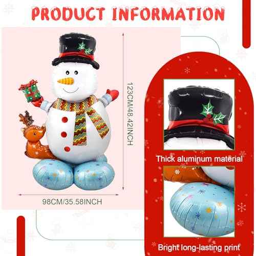 Christmas Balloons for Party Decorations, 1Pcs 48 Inch Giant Snowman Balloon, Self Standing Foil Balloons for Christmas Party Birthday Party Supplies Festive Holiday Celebrations