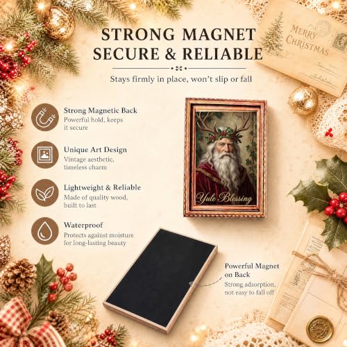 Christmas Yule Fridge Magnets Set - Vintage 3D Wooden Art Frame, 6 Pcs