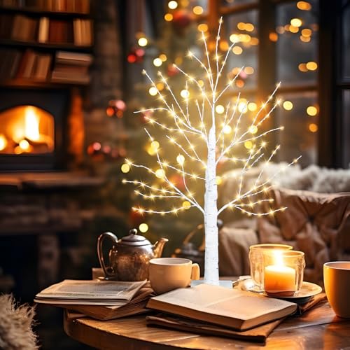 2Pack Lighted Birch Twig Tree with 288LED Lights, White Christmas