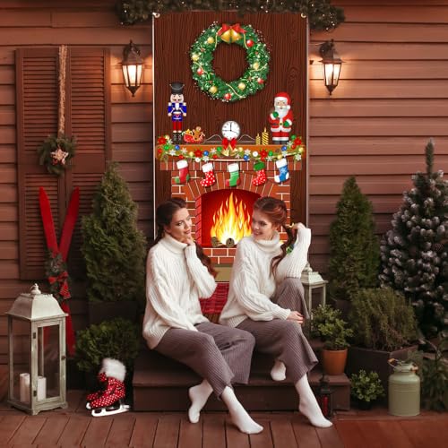 Lofaris Christmas Door Cover 72.8x35.4 Inch Holiday Scene Backdrop for Front Door