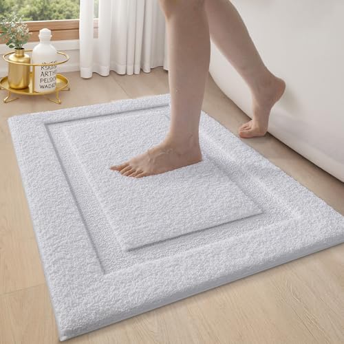 LUMI Ultra Soft Absorbent Non-Slip Bathroom Rug 24x36 White - Plush Microfiber Bath Mat with TPR Backing