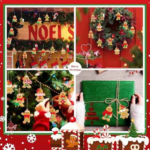 Gingerbread Christmas Tree Decorations 12Pcs - DIY Ornaments for Indoor Hanging - Mini Xmas Tree Decor - Craft Gingerbread Ornaments