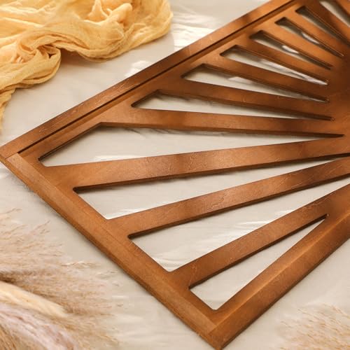 Burbell Horizontal Sun Wall Art - Boho Wooden Room Decor 35x12 Dark Brown