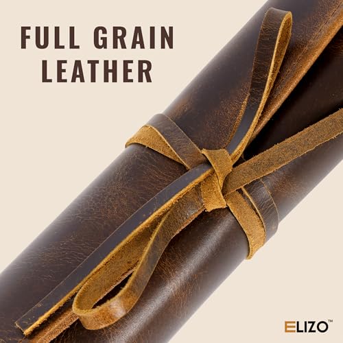 ELIZO Antique Leather Knife Roll Bag with 4 Slots - Professional Chef Case