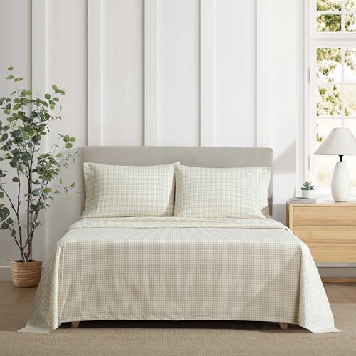 Little Gingham Beige Full Size Cotton Percale Sheet Set with Fitted Sheet & Pillowcases