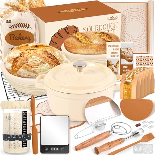 Sourdough Starter Kit with Dutch Oven, Proofing Baskets & Baking Tools