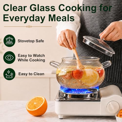 3L Borosilicate Glass Simmer Pot for Stove Top Cooking, Durable & Easy to Clean