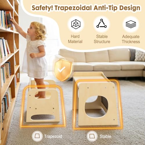Natural Montessori Toddler Table and Chair Set with Adjustable Height - Baby Proofed Kids Learning & Eating Furniture