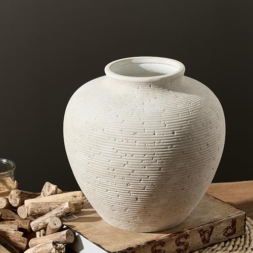 Vanselia Rustic Ceramic Flower Vase - Large 10-Inch Farmhouse Table Decor