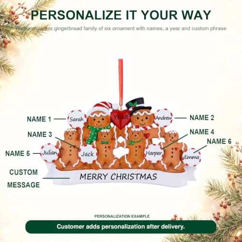 Family of 6 Christmas Ornament 2026 Personalized Gingerbread House - DIY Custom Holiday Decor