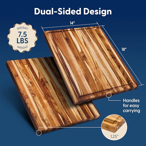 Large Teak Wood Cutting Board - Edge Grain, Laurel Variation, 18x14 Inches