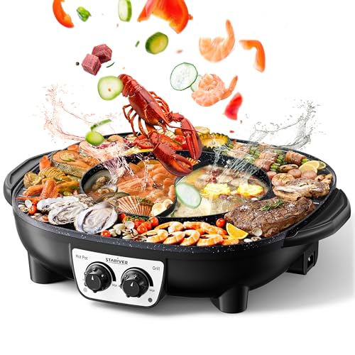 Stariver 2-in-1 Hot Pot & Grill Electric Cooker - Korean BBQ & Shabu Shabu
