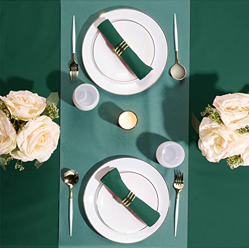 Green Linen-Feel Paper Napkins 15x15 Inches - Disposable Party & Wedding Tableware (Pack of 50)