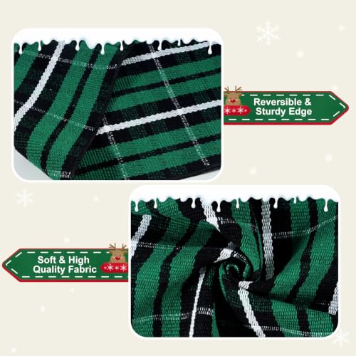 Christmas Door Mat 28x43 Inches Buffalo Plaid Cotton Outdoor Rug, Green & Black, Washable