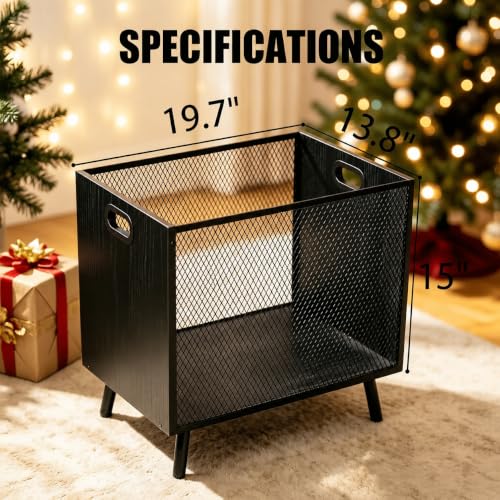 67L Extra Large Wooden & Mesh Blanket Storage Basket - Multi-Purpose Organizer