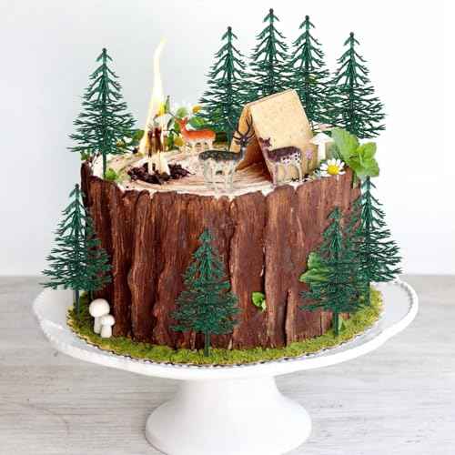 15PCS Deer Cake Topper Tree Cake Topper Christmas Cakes Decorations with Mini Tree Deer Figurine for Kids Birthday Party Decorations Hunting Themed Decor Christmas Party Favor