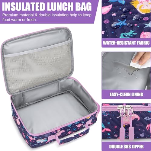 Kids Bento Snack Lunch Box Set with Insulated Toddler Lunch Bag - Mermaid Variation